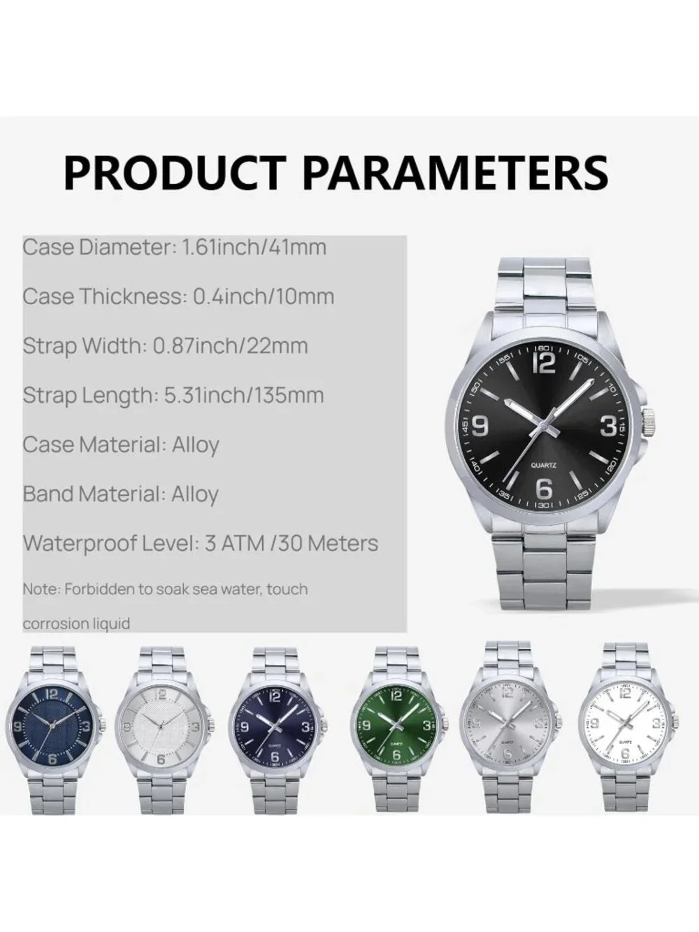 Men's Silver And Black Analog Stainless Steel Case Arabic Numerals Classic Watch